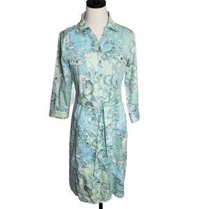 Provence D'amour Green Blue Paisley Toilet Belted Shirt Dress   Size S